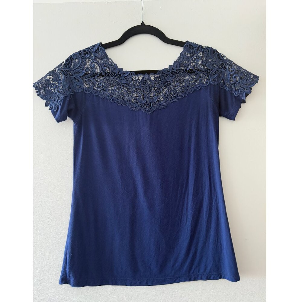Arianne Cotton Cobalt Lace Tee